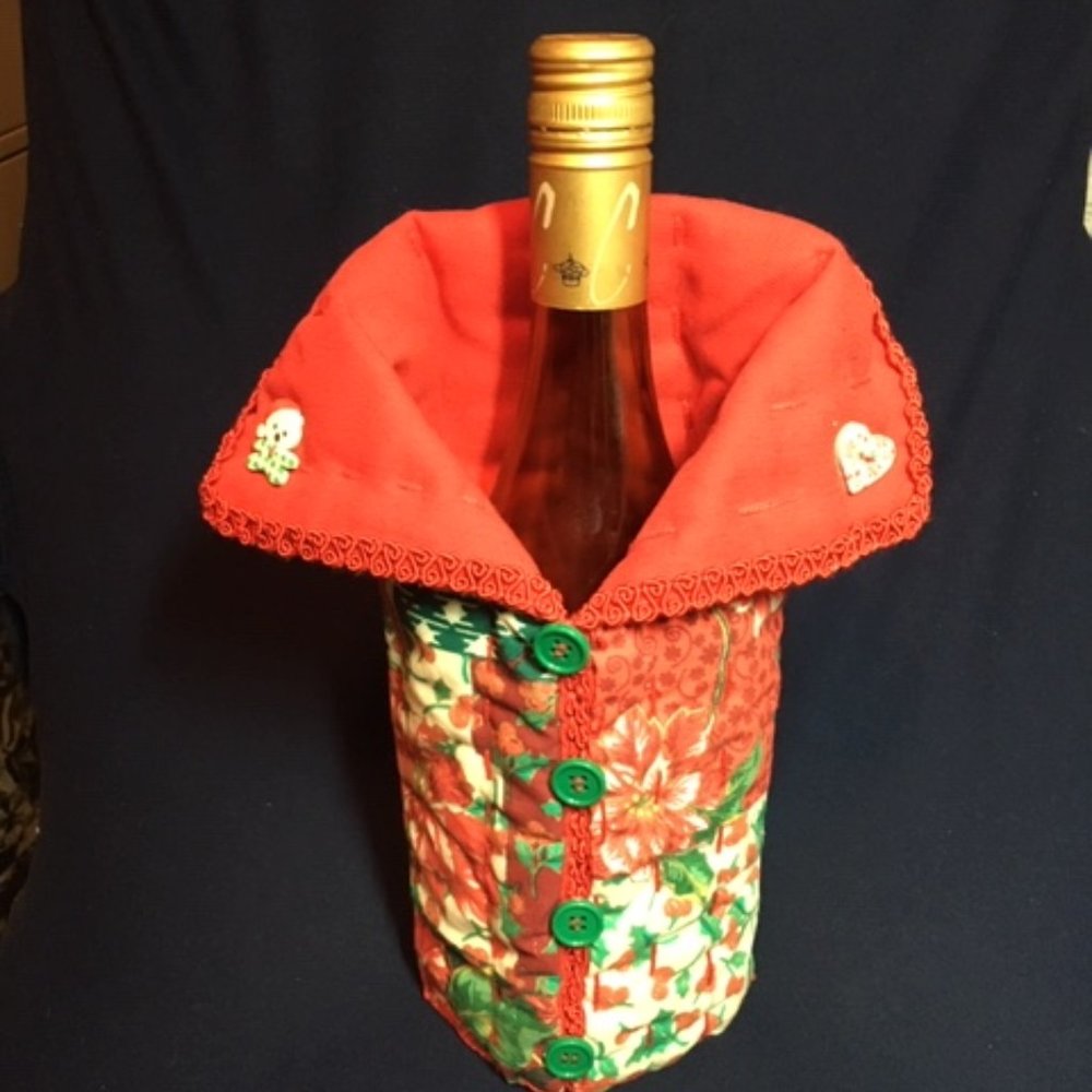Handmade Christmas Holiday Wine/Liquor Bottle Fabric Cover Pouch 10"x6"